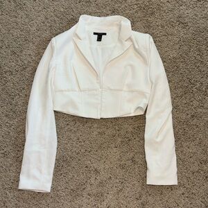 White Cropped Blazer Top